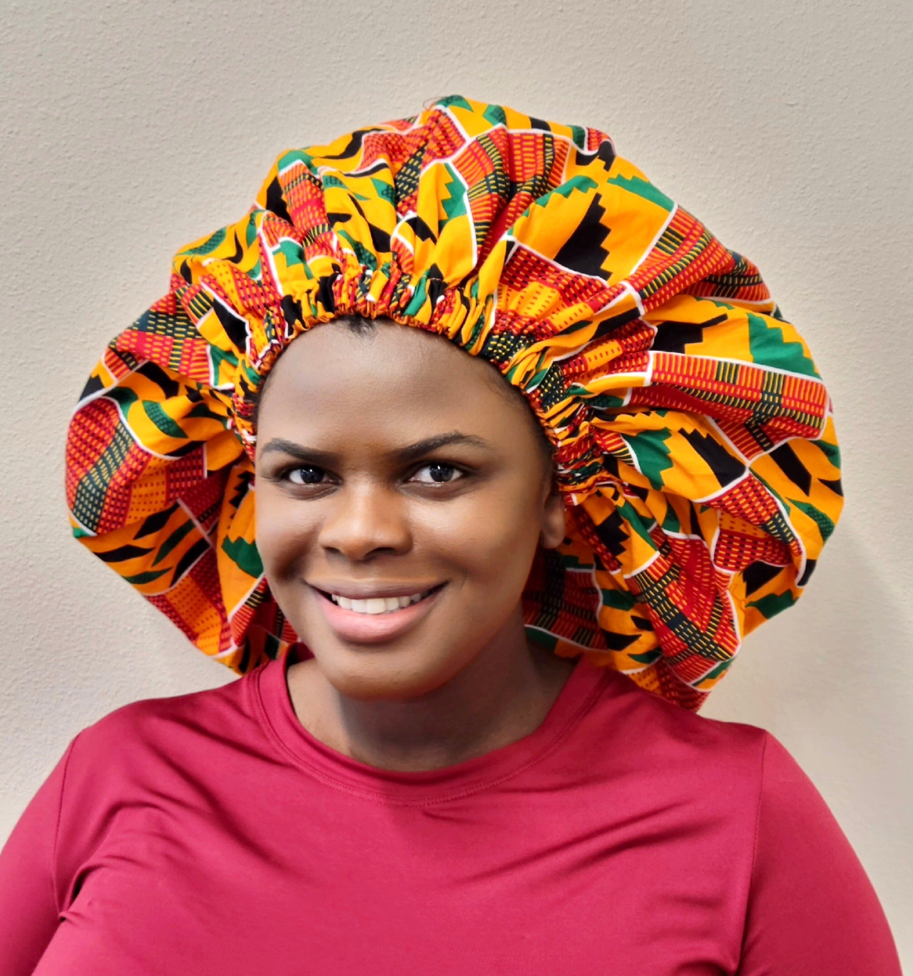 Duma Mbili XL Silk Lined African Print Bonnet by Duma Mbili LLC