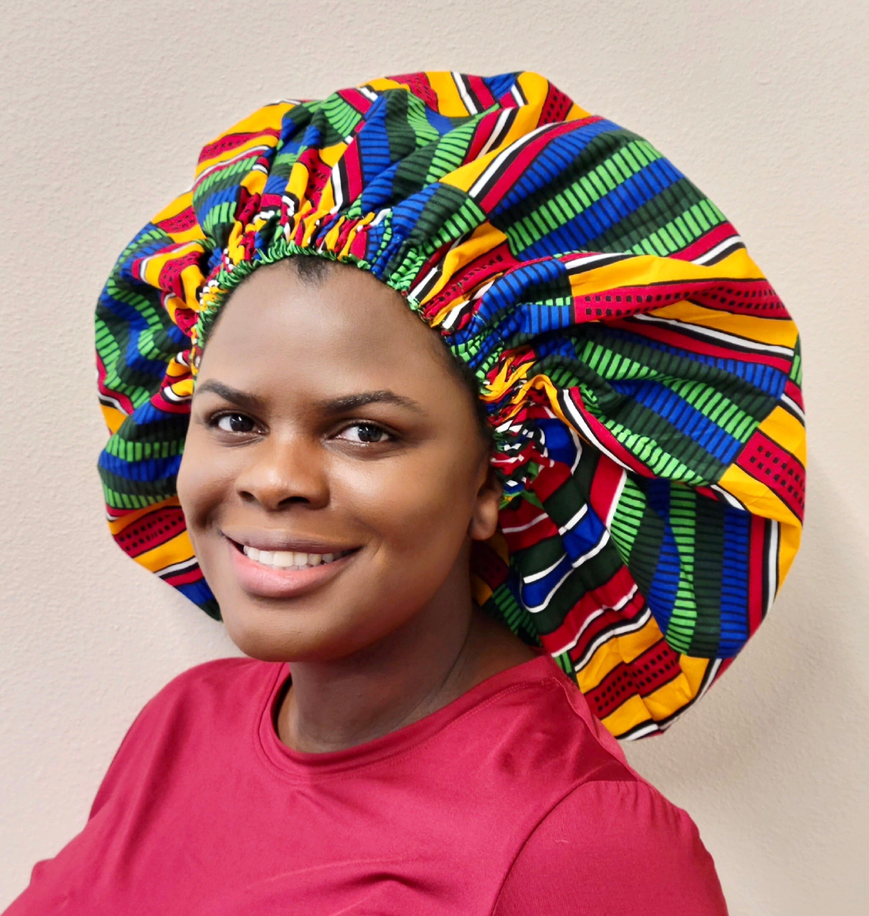 Duma Mbili XL Silk Lined African Print Bonnet by Duma Mbili LLC