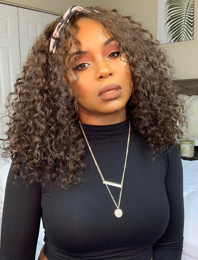 Water Wave Headband Wig | Darker Brown | Synthetic Curly Hair Wig | 20 Inches | Glueless | Full Machine Made Wigs by Luxegan