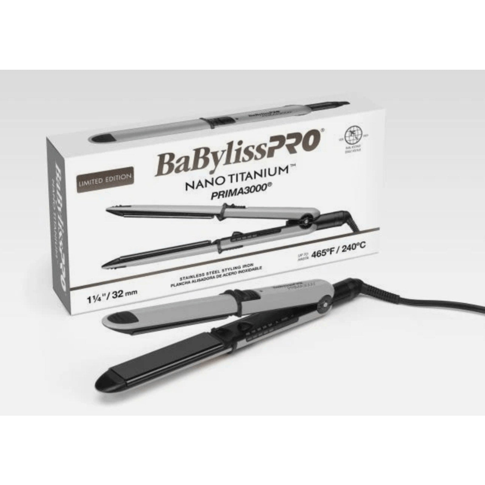 BaBylissPRO Nano Titanium Prima3000 1-1/4" Flat Iron (Grey) by Price Is Right Miami