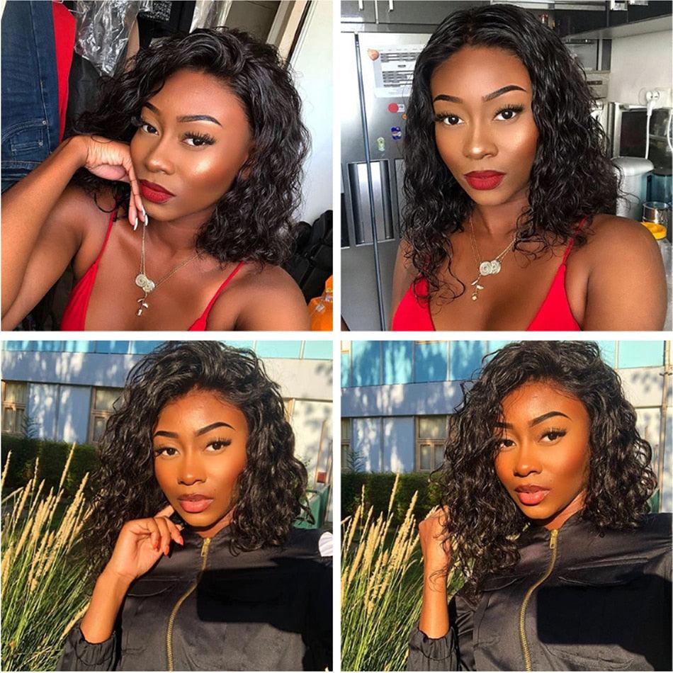 4X4 Water Wave Short Bob Wig 8-12Inches Best Human Hair Wigs For Black Woman Brazilian Pre Plucked Baby Hairs Jerry Curl Wigs Wigs For Black Women Gifts for Girlfriends by Stevvex