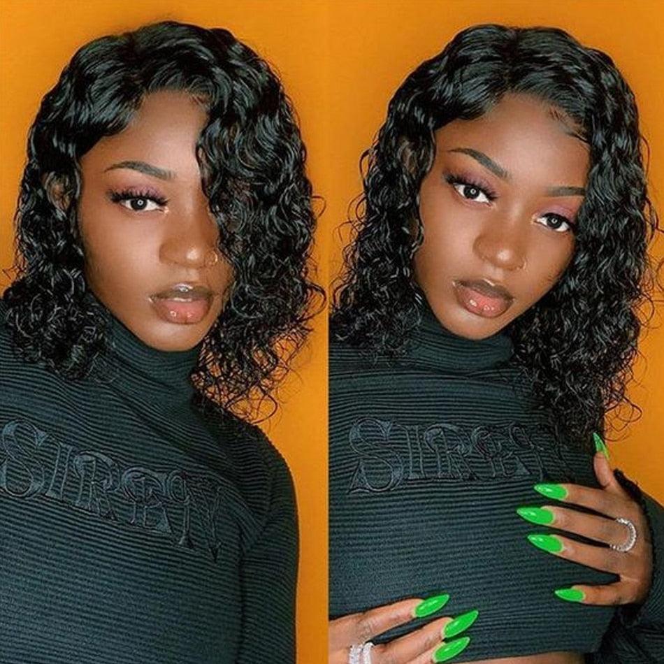4X4 Water Wave Short Bob Wig 8-12Inches Best Human Hair Wigs For Black Woman Brazilian Pre Plucked Baby Hairs Jerry Curl Wigs Wigs For Black Women Gifts for Girlfriends by Stevvex
