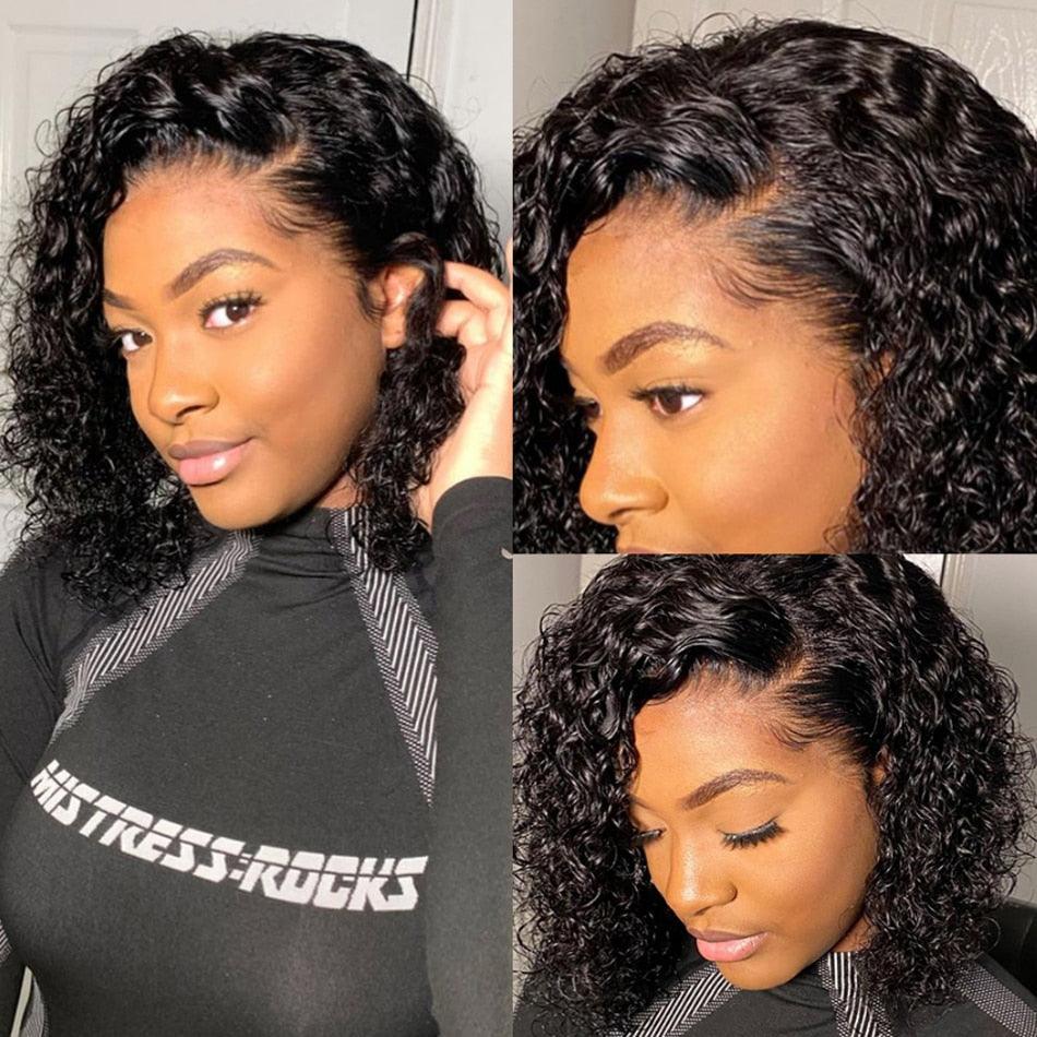 4X4 Water Wave Short Bob Wig 8-12Inches Best Human Hair Wigs For Black Woman Brazilian Pre Plucked Baby Hairs Jerry Curl Wigs Wigs For Black Women Gifts for Girlfriends by Stevvex