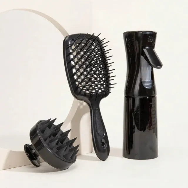 Hollow Comb Set With Spray Bottle 200ml Hair Care Product Set Silicone Shampoo Head Scalp Massage Brush by V.I.P Digital Presence