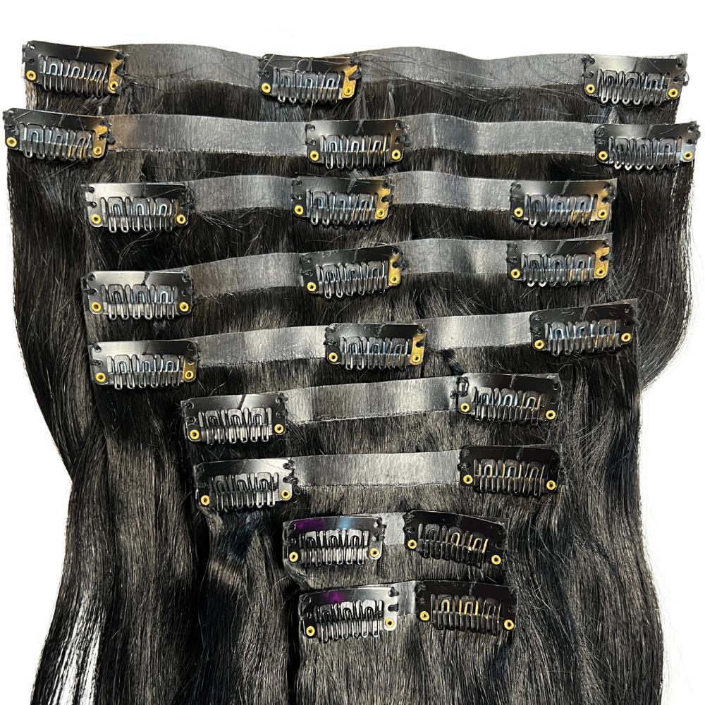 Jet Black Seamless Clip-In 100% Human Hair Extensions by Private Label