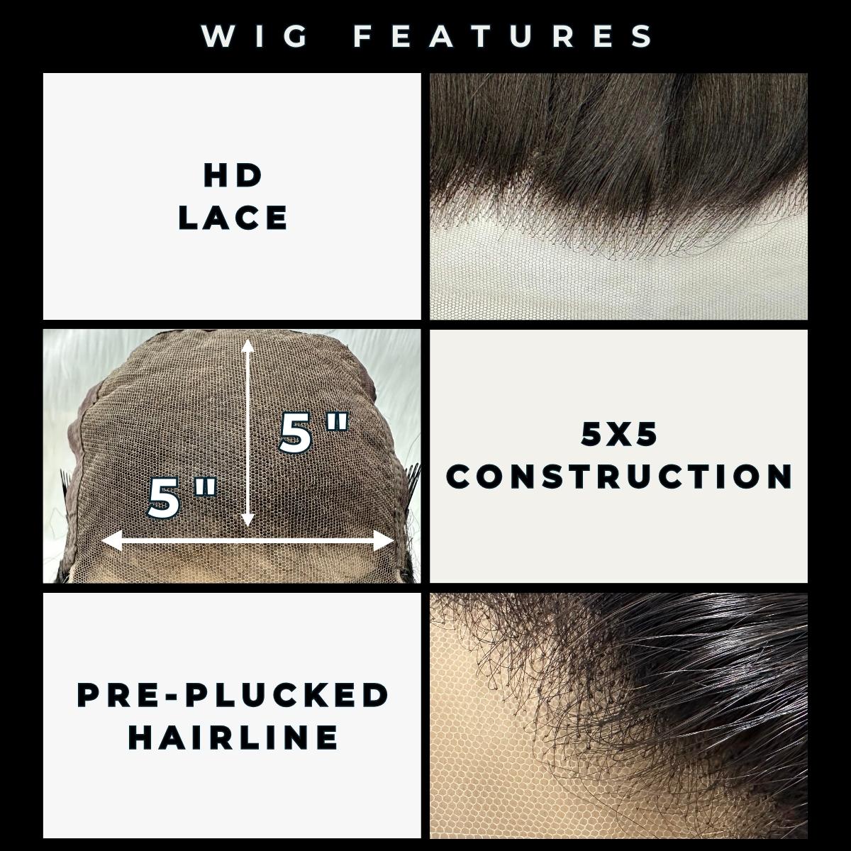 Glueless Body Wave 5x5 HD Lace 100% Human Hair Closure Wig by Private Label