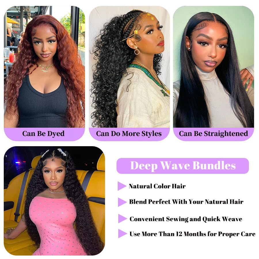 Brazilian Virgin Hair Bundles Deep Wave Human Hair Extensions by Lady Ros