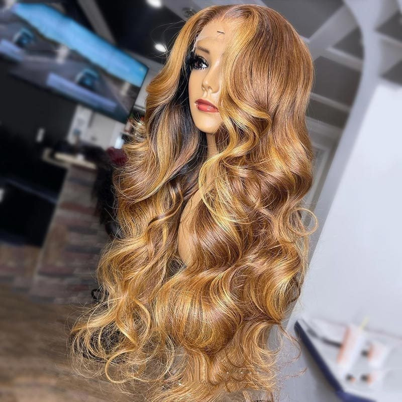 Honey Blonde Body Wave Lace Front Pre Plucked Highlight Wig by LadyShow.Store