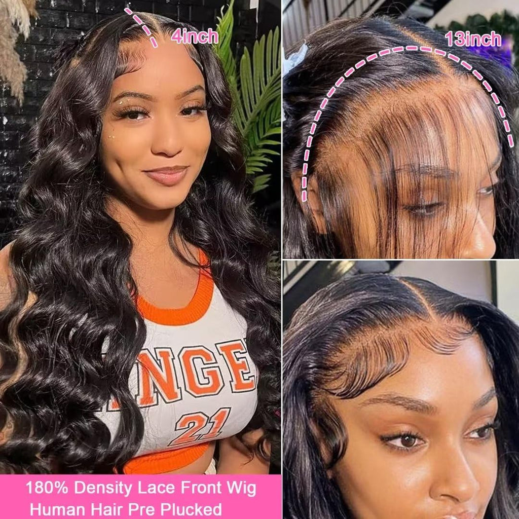 Body Wave Lace Front Wigs Human Hair Pre Plucked 180 Density 26 Inch 13x4 HD by Take It or Leave It