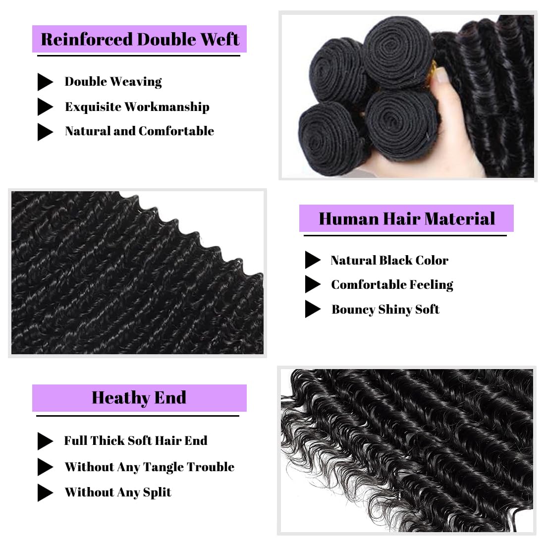 Brazilian Virgin Hair Bundles Deep Wave Human Hair Extensions by Lady Ros