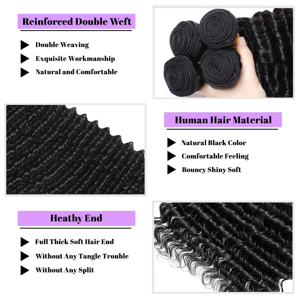 Brazilian Virgin Hair Bundles Deep Wave Human Hair Extensions by Lady Ros