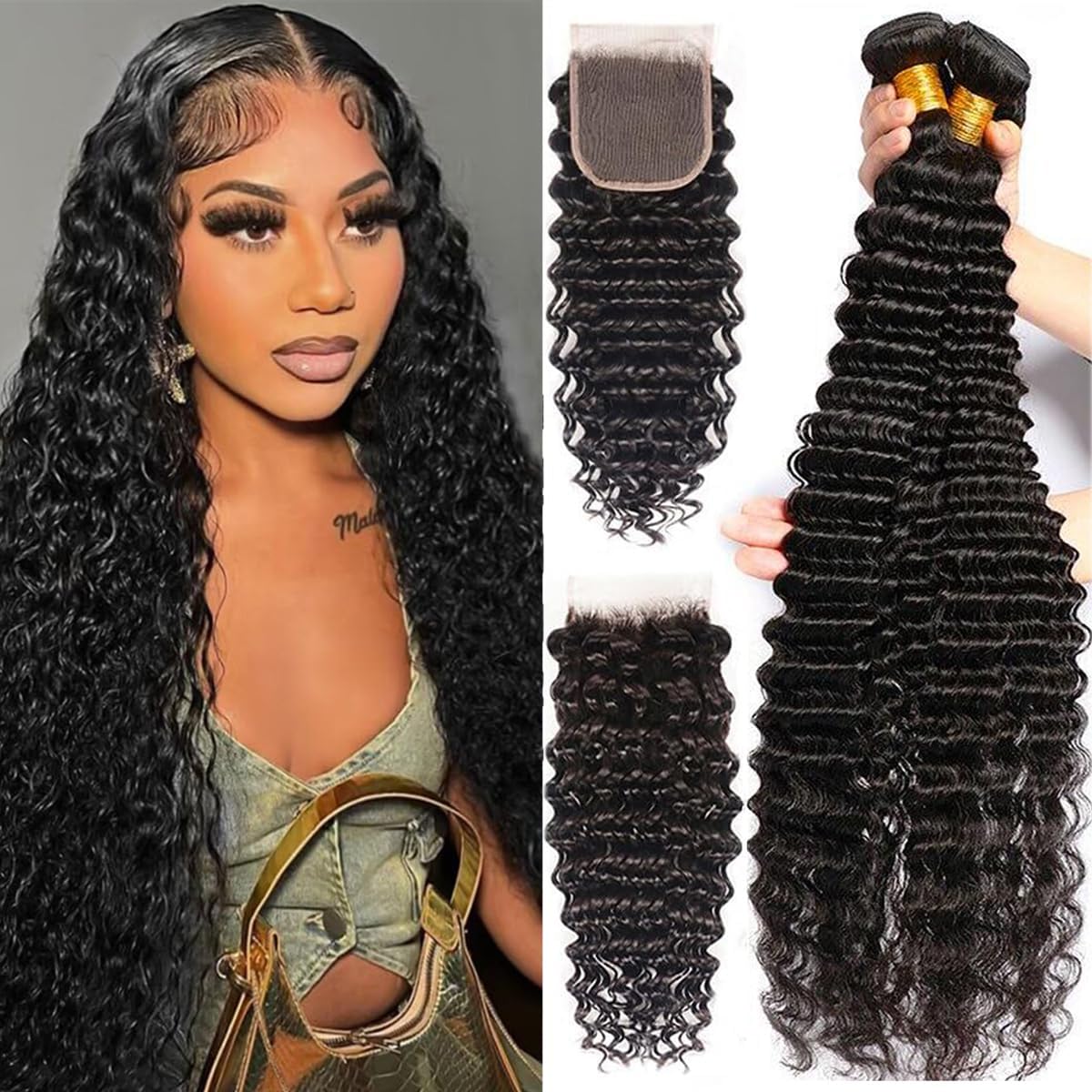 Brazilian Virgin Hair Bundles Deep Wave Human Hair Extensions by Lady Ros