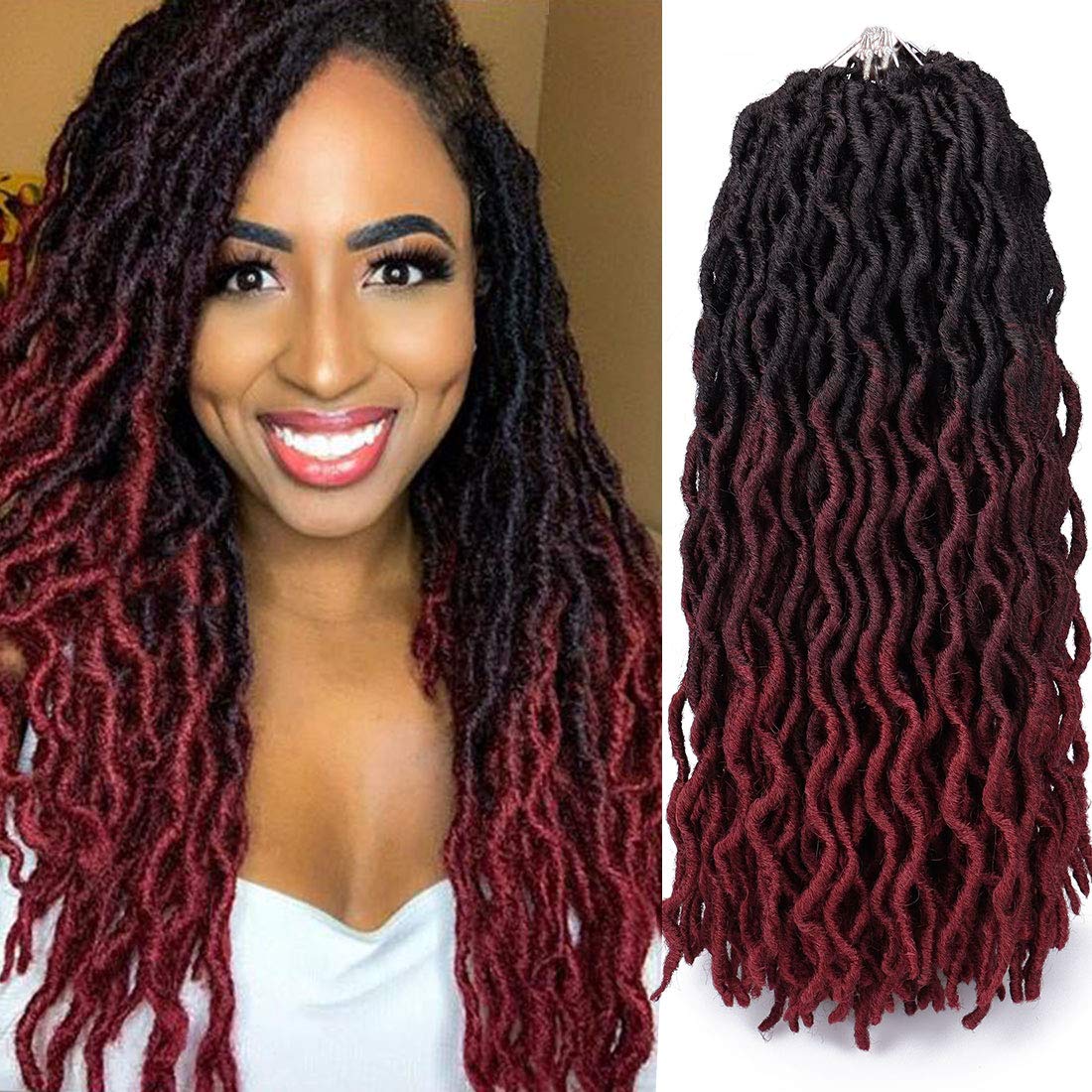 Goddess Faux Locs Crochet Hair | 18" Soft Curly Braids | Ombre Dreadlocks Extensions | 24 Strands/Pack by Luxegan