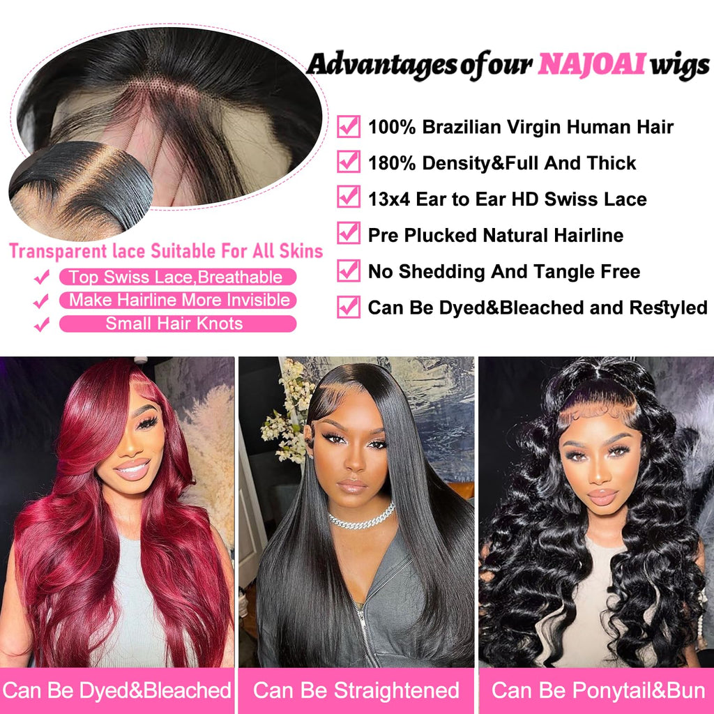 Body Wave Lace Front Wigs Human Hair Pre Plucked 180 Density 26 Inch 13x4 HD by Take It or Leave It