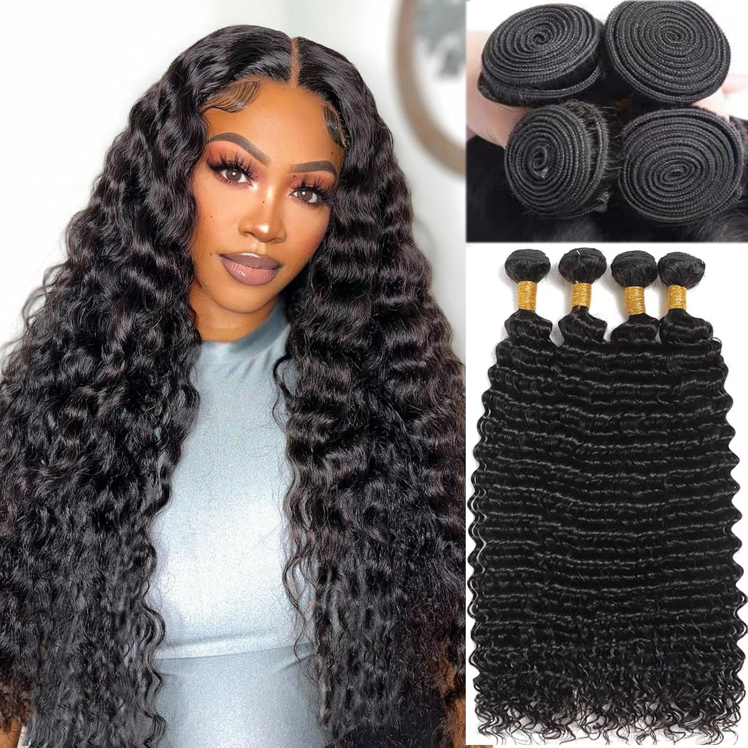 Brazilian Virgin Hair Bundles Deep Wave Human Hair Extensions by Lady Ros