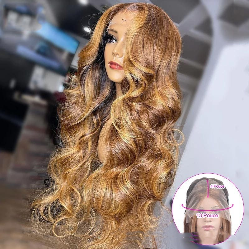 Honey Blonde Body Wave Lace Front Pre Plucked Highlight Wig by LadyShow.Store