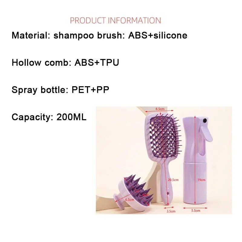 Hollow Comb Set With Spray Bottle 200ml Hair Care Product Set Silicone Shampoo Head Scalp Massage Brush by V.I.P Digital Presence
