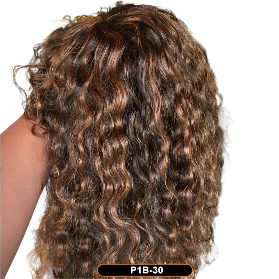 Ombre Honey Blonde Jerry Curly Pixie Bob Wig | Remy Human Hair with Bangs by Luxegan