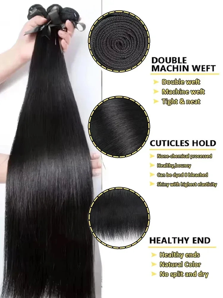 YKB 30 40 Inch Bone Straight Indian Virgin Remy Human Hair Bundles Deal | 12A Raw Hair Extensions | Natural Color | 3 or 4 Bundles by Luxegan