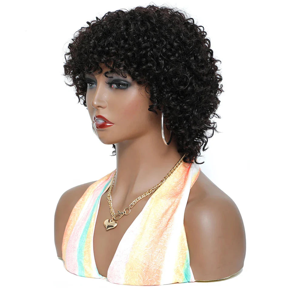 Pixie Cut Afro Kinky Curly Human Hair Bob Wig | Full Machine Made Glueless Remy by Luxegan