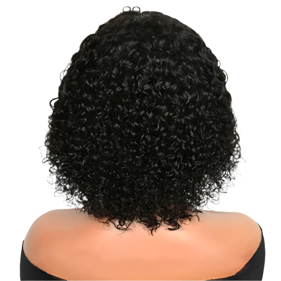 Highlight Honey Blonde Jerry Curly Pixie Bob Wig with Bangs | Full Machine Made Human Hair by Luxegan