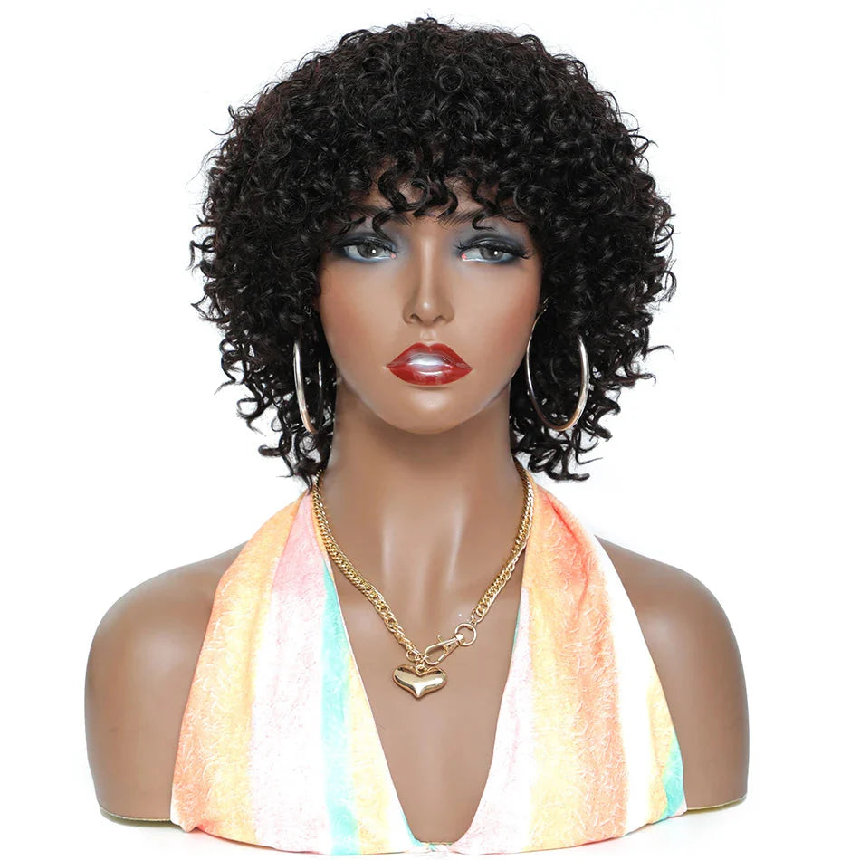 Pixie Cut Afro Kinky Curly Human Hair Bob Wig | Full Machine Made Glueless Remy by Luxegan