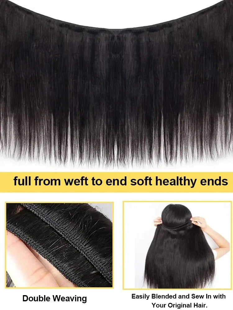 YKB 30 40 Inch Bone Straight Indian Virgin Remy Human Hair Bundles Deal | 12A Raw Hair Extensions | Natural Color | 3 or 4 Bundles by Luxegan