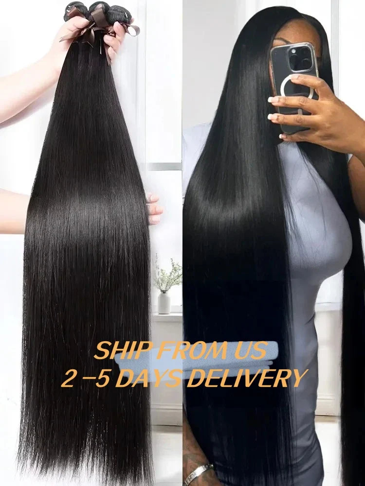 YKB 30 40 Inch Bone Straight Indian Virgin Remy Human Hair Bundles Deal | 12A Raw Hair Extensions | Natural Color | 3 or 4 Bundles by Luxegan