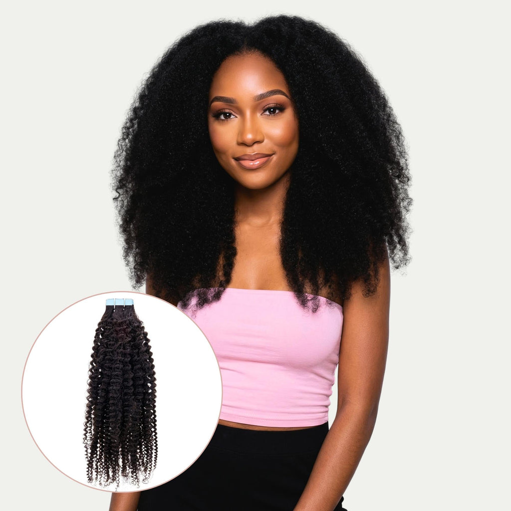 Afro Kinky Coily 100% Human Hair Tape In Extensions by Private Label