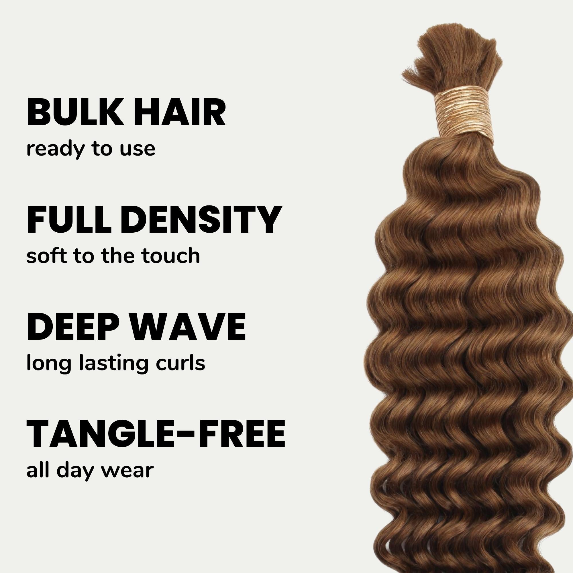 Auburn Deep Wave Bulk 100% Human Braiding Hair by Private Label