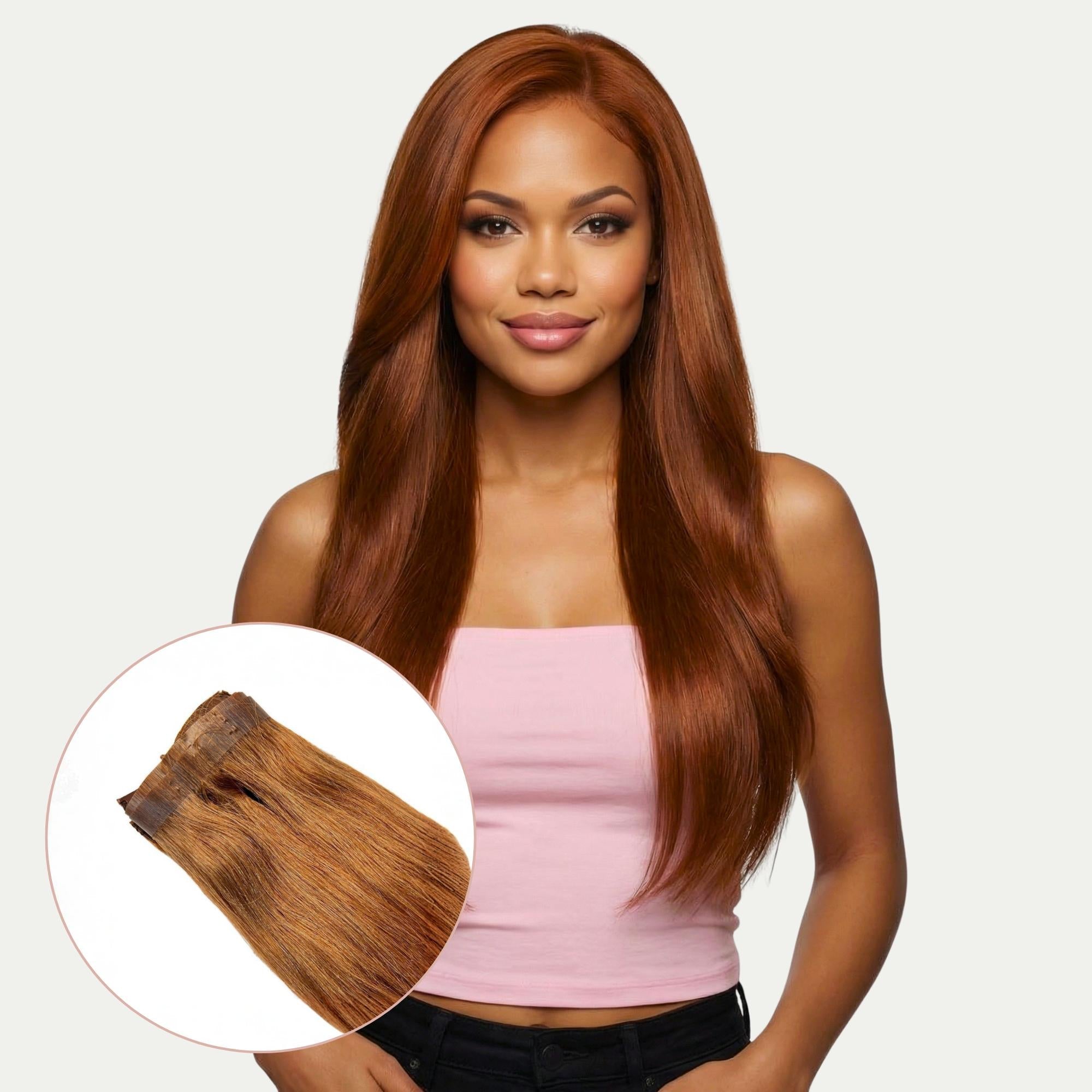 Auburn Seamless Clip-In 100% Human Hair Extensions by Private Label