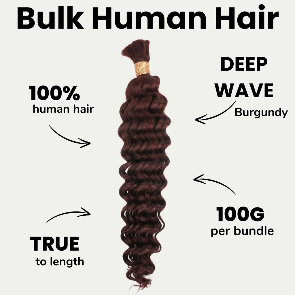 Burgundy Deep Wave Color 99J Bulk 100% Human Braiding Hair by Private Label