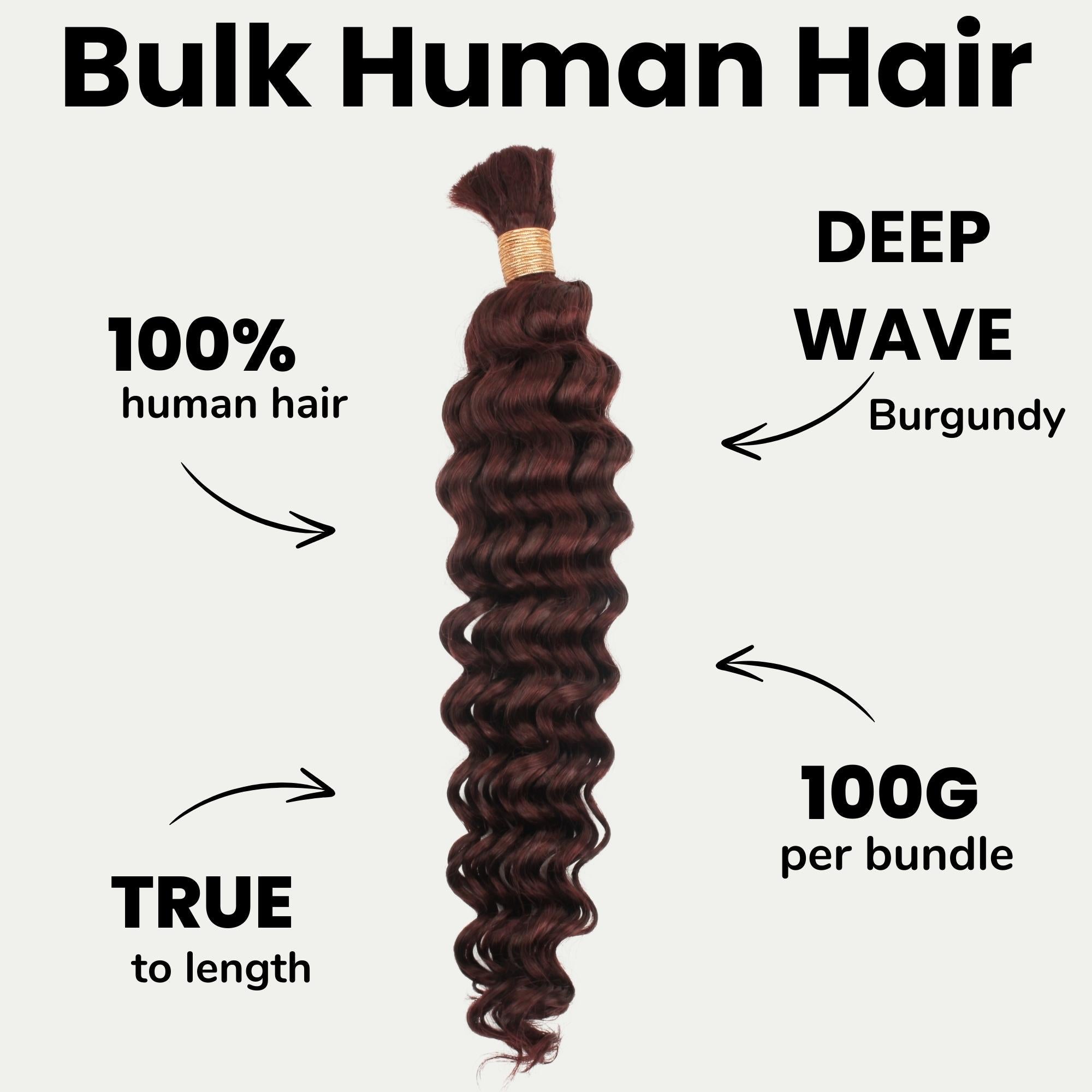 Burgundy Deep Wave Color 99J Bulk 100% Human Braiding Hair by Private Label