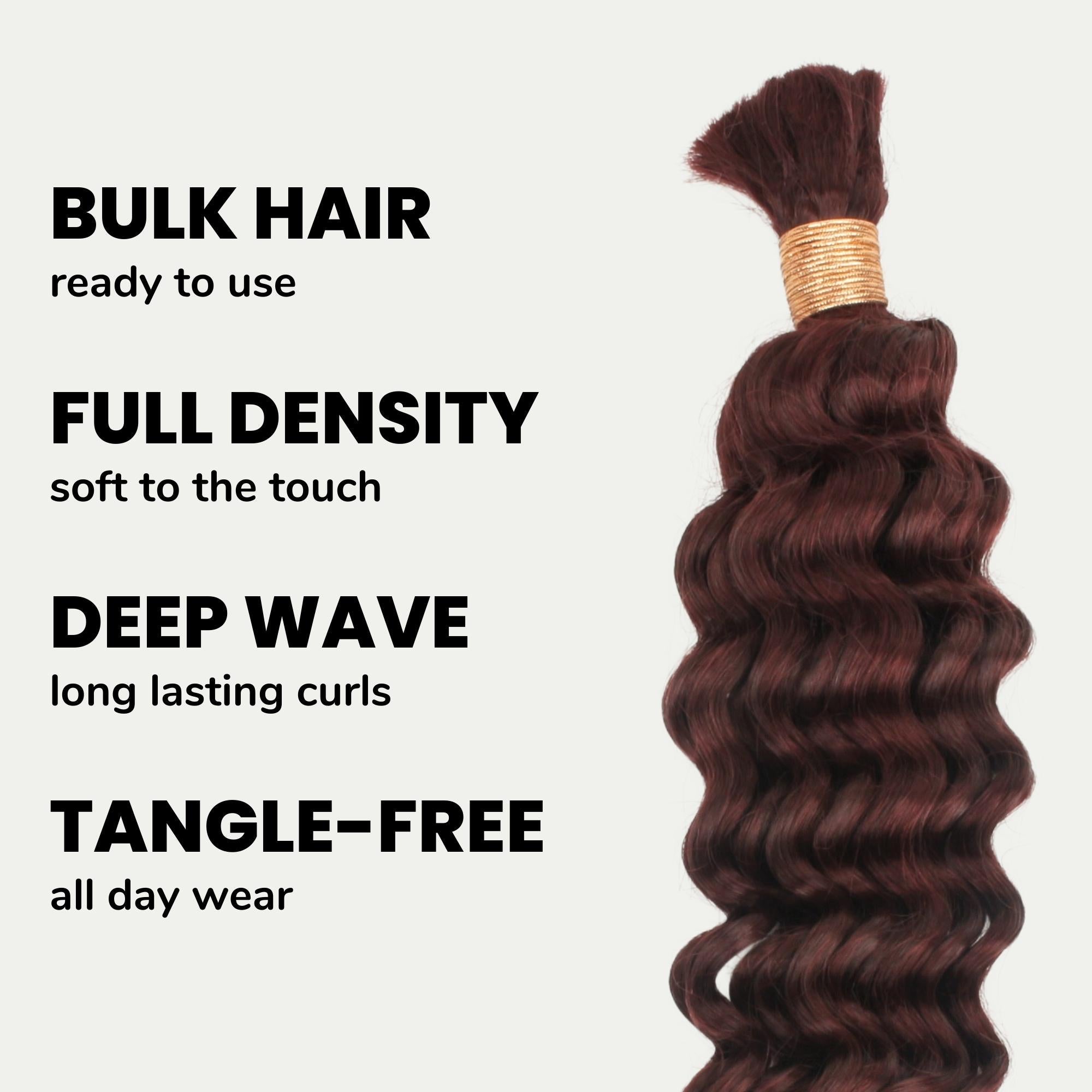 Burgundy Deep Wave Color 99J Bulk 100% Human Braiding Hair by Private Label