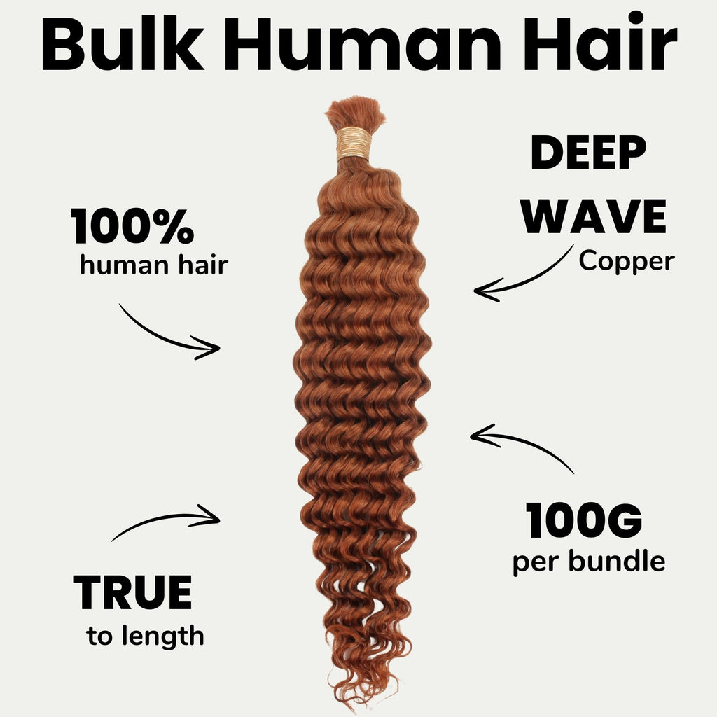 Copper Deep Wave Color 350 Bulk 100% Human Braiding Hair by Private Label