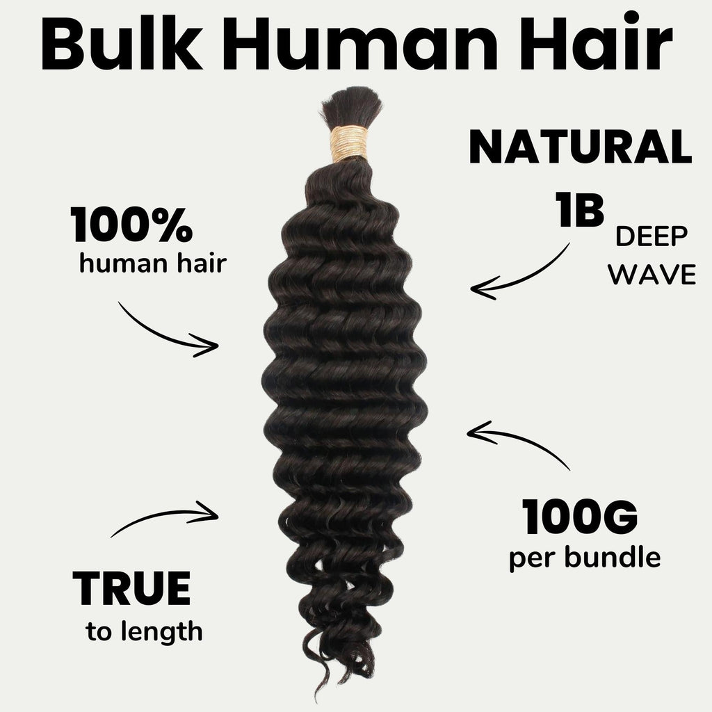 Deep Wave Bulk 100% Human Braiding Hair by Private Label
