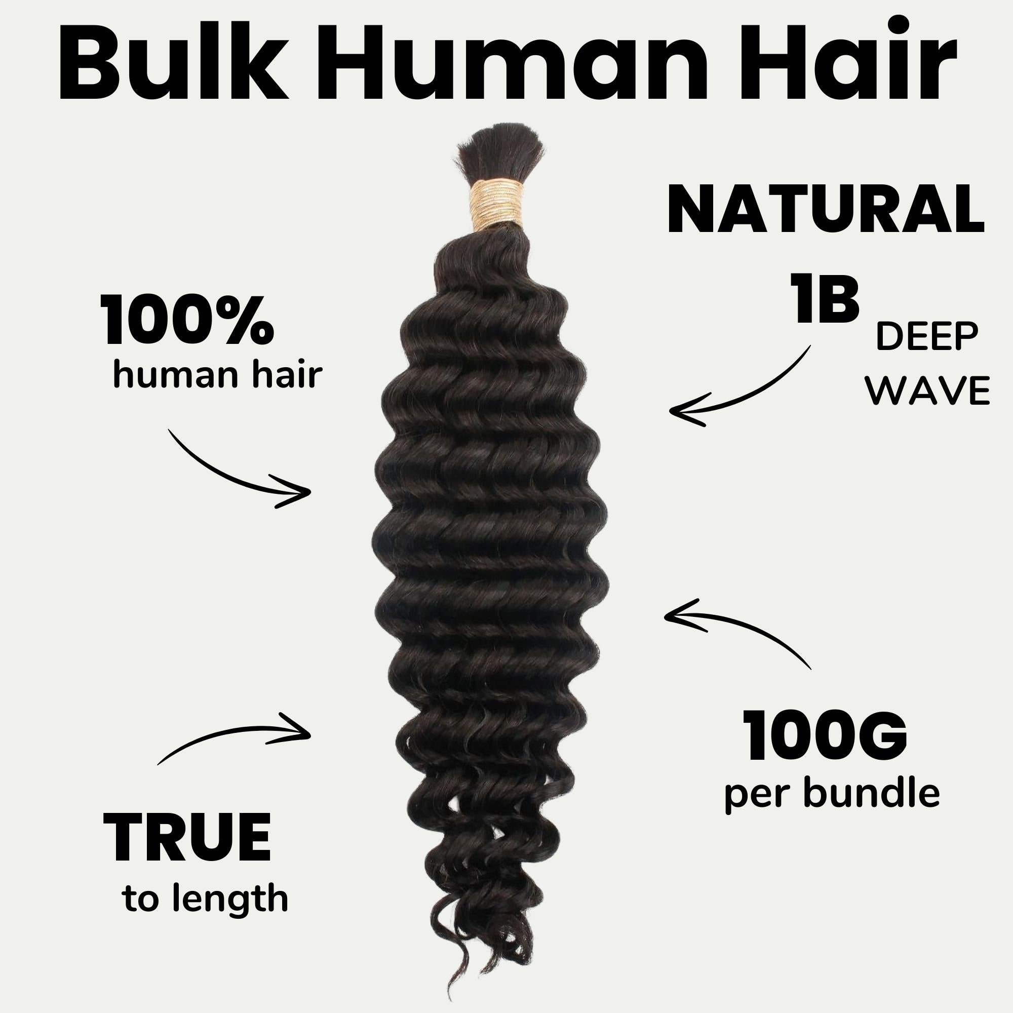 Deep Wave Bulk 100% Human Braiding Hair by Private Label
