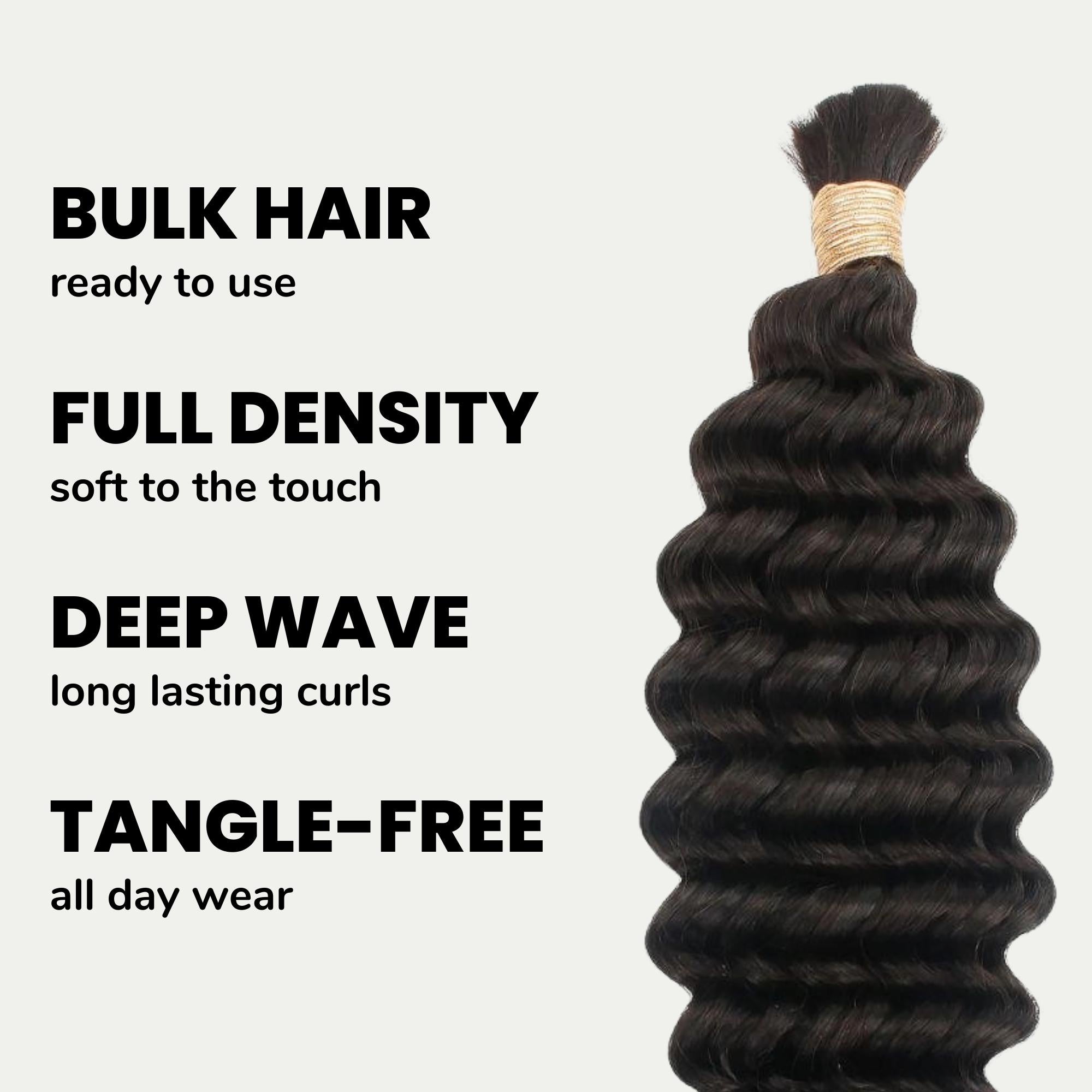 Deep Wave Bulk 100% Human Braiding Hair by Private Label