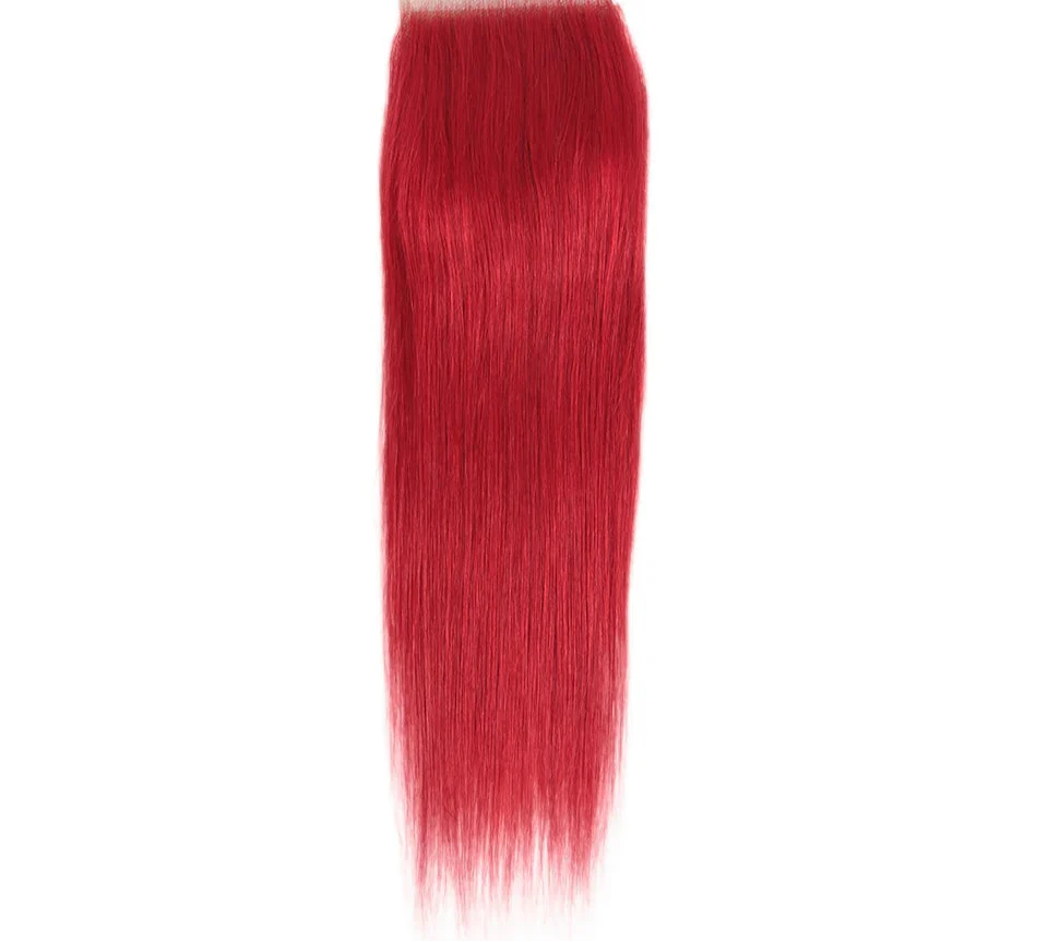 Red & Blonde Highlight Straight Bundles with Closure | 3 Pcs Brazilian Remy Human Hair Weave Extensions by Luxegan