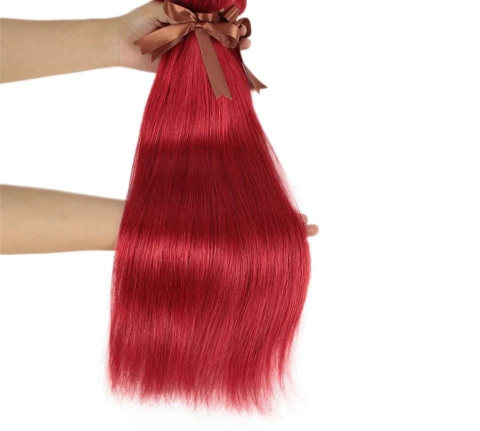 Red & Blonde Highlight Straight Bundles with Closure | 3 Pcs Brazilian Remy Human Hair Weave Extensions by Luxegan