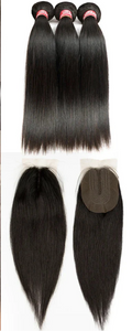 Brazilian Straight Human Hair Bundles with 2x4 Lace Closure | 3 Bundles & Closure Set by Luxegan