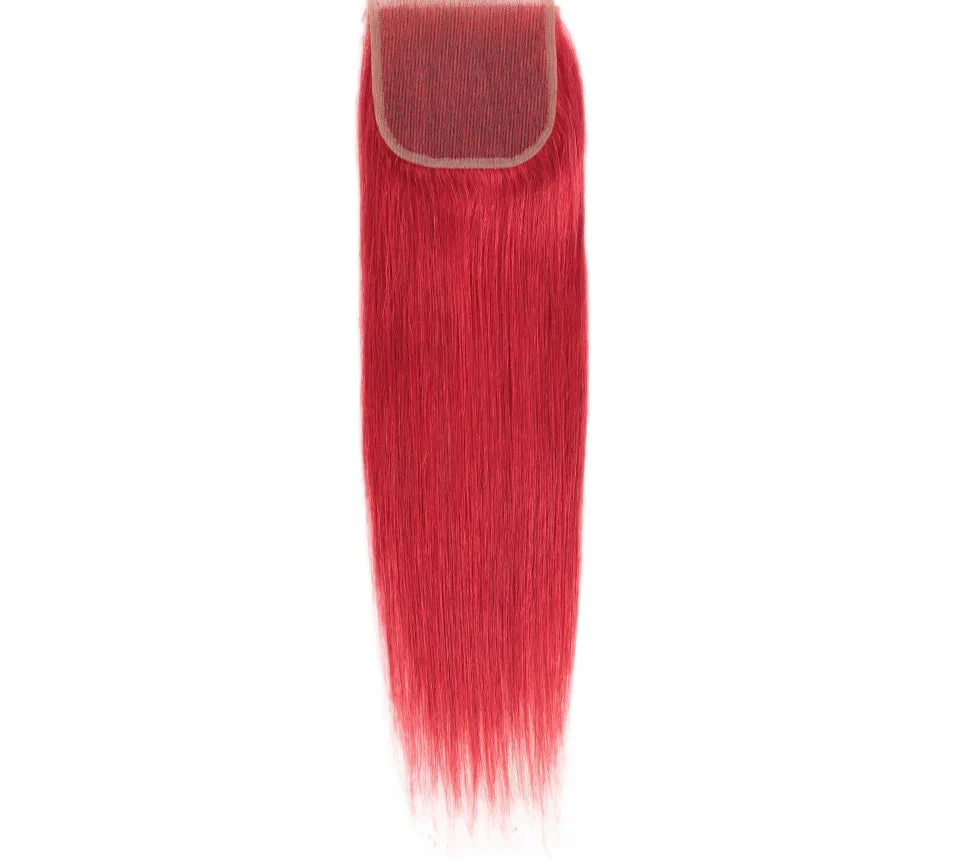 Red & Blonde Highlight Straight Bundles with Closure | 3 Pcs Brazilian Remy Human Hair Weave Extensions by Luxegan