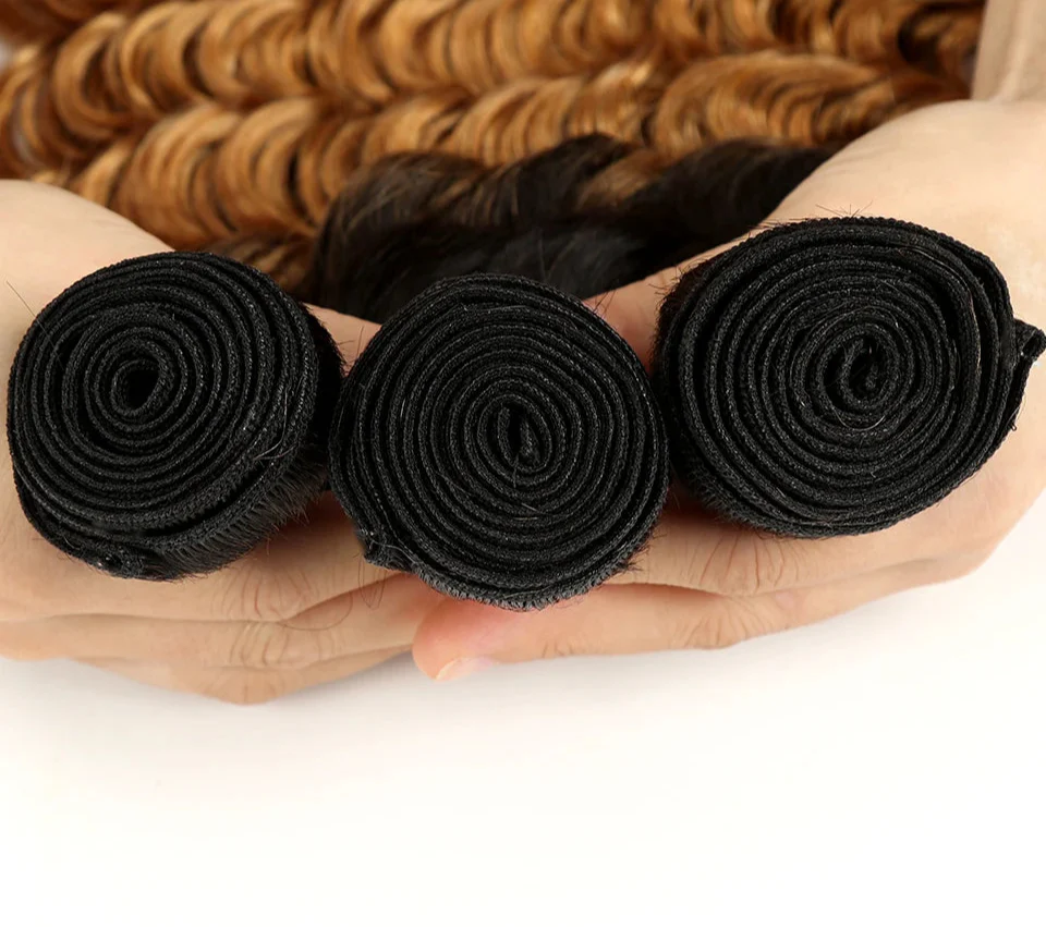 Ombre Brazilian Deep Wave Human Hair Bundles | Remy 2 Tone Color T1B/27#, T1B/30#, T1B/99J# (1, 3, or 4 Pcs) by Luxegan