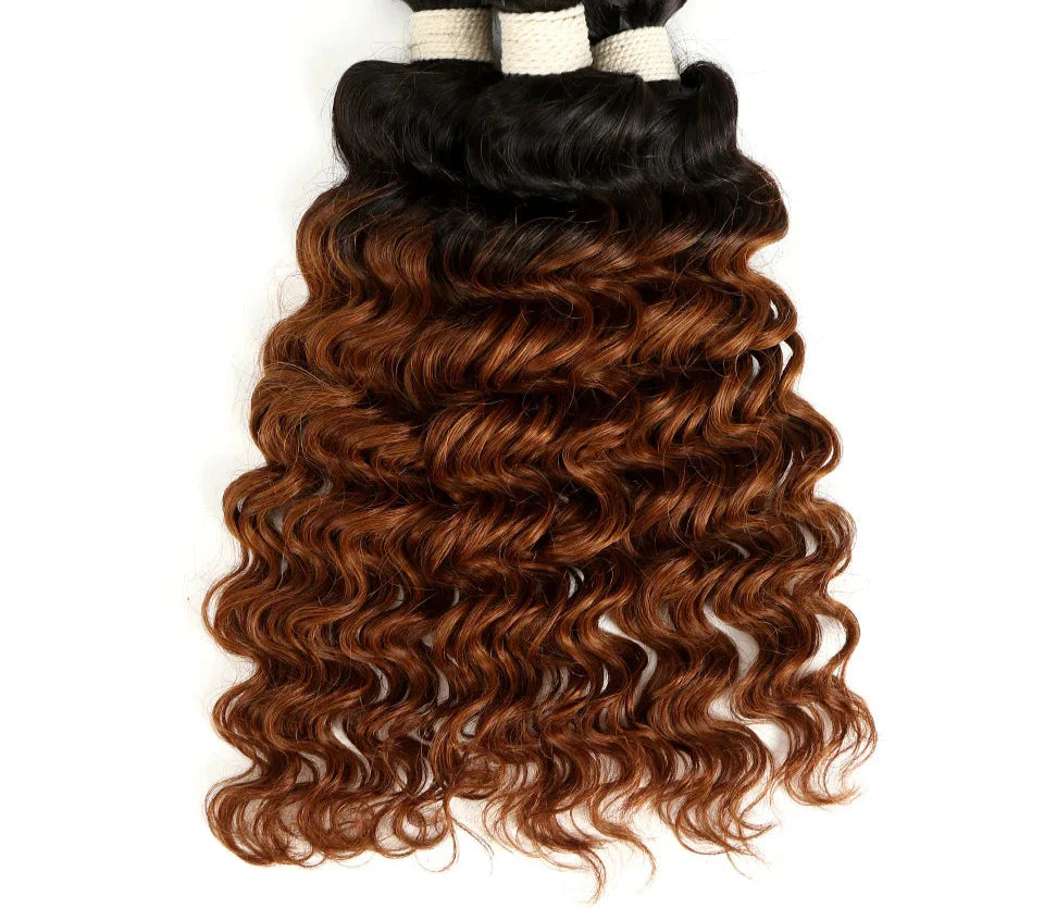 Ombre Brazilian Deep Wave Human Hair Bundles | Remy 2 Tone Color T1B/27#, T1B/30#, T1B/99J# (1, 3, or 4 Pcs) by Luxegan