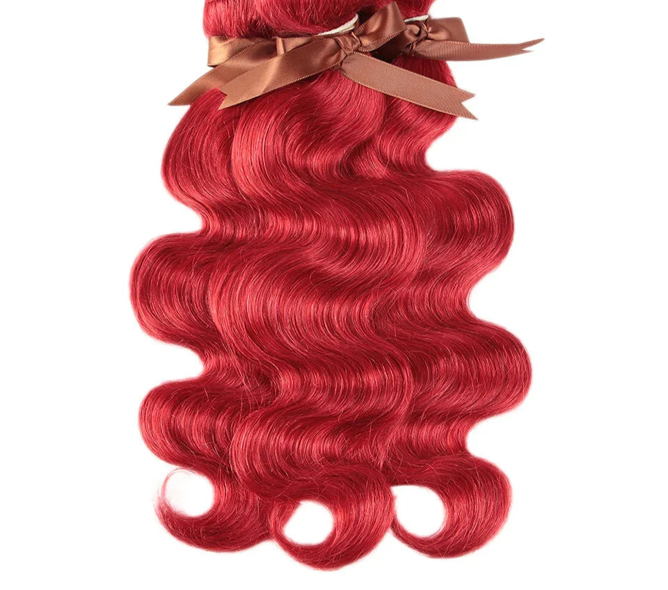Brazilian Body Wave Bundles | Red Burgundy Human Hair Extensions (1/3/4 Pcs Weave Deals) by Luxegan