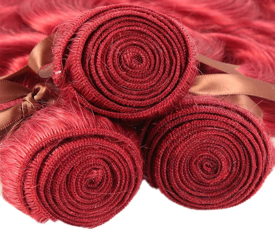 Brazilian Body Wave Bundles | Red Burgundy Human Hair Extensions (1/3/4 Pcs Weave Deals) by Luxegan