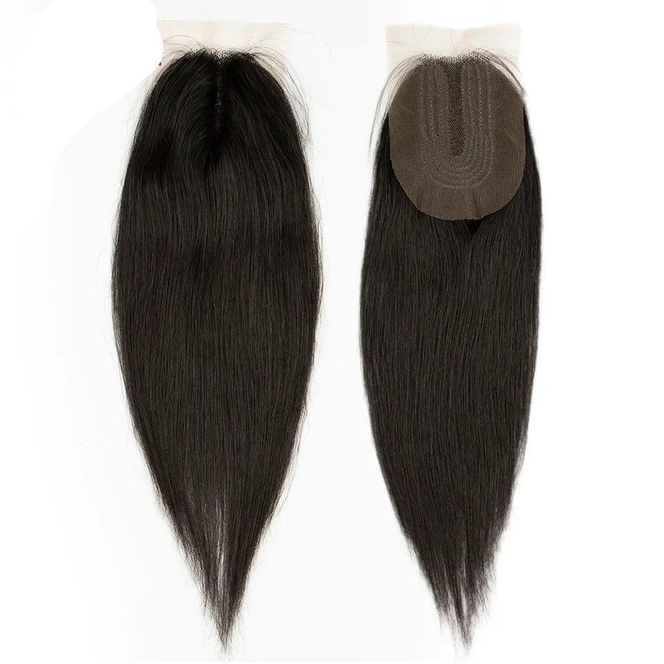 Brazilian Straight Human Hair Bundles with 2x4 Lace Closure | 3 Bundles & Closure Set by Luxegan