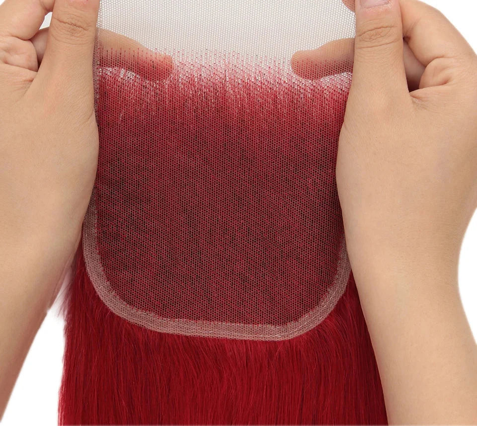 Red & Blonde Highlight Straight Bundles with Closure | 3 Pcs Brazilian Remy Human Hair Weave Extensions by Luxegan