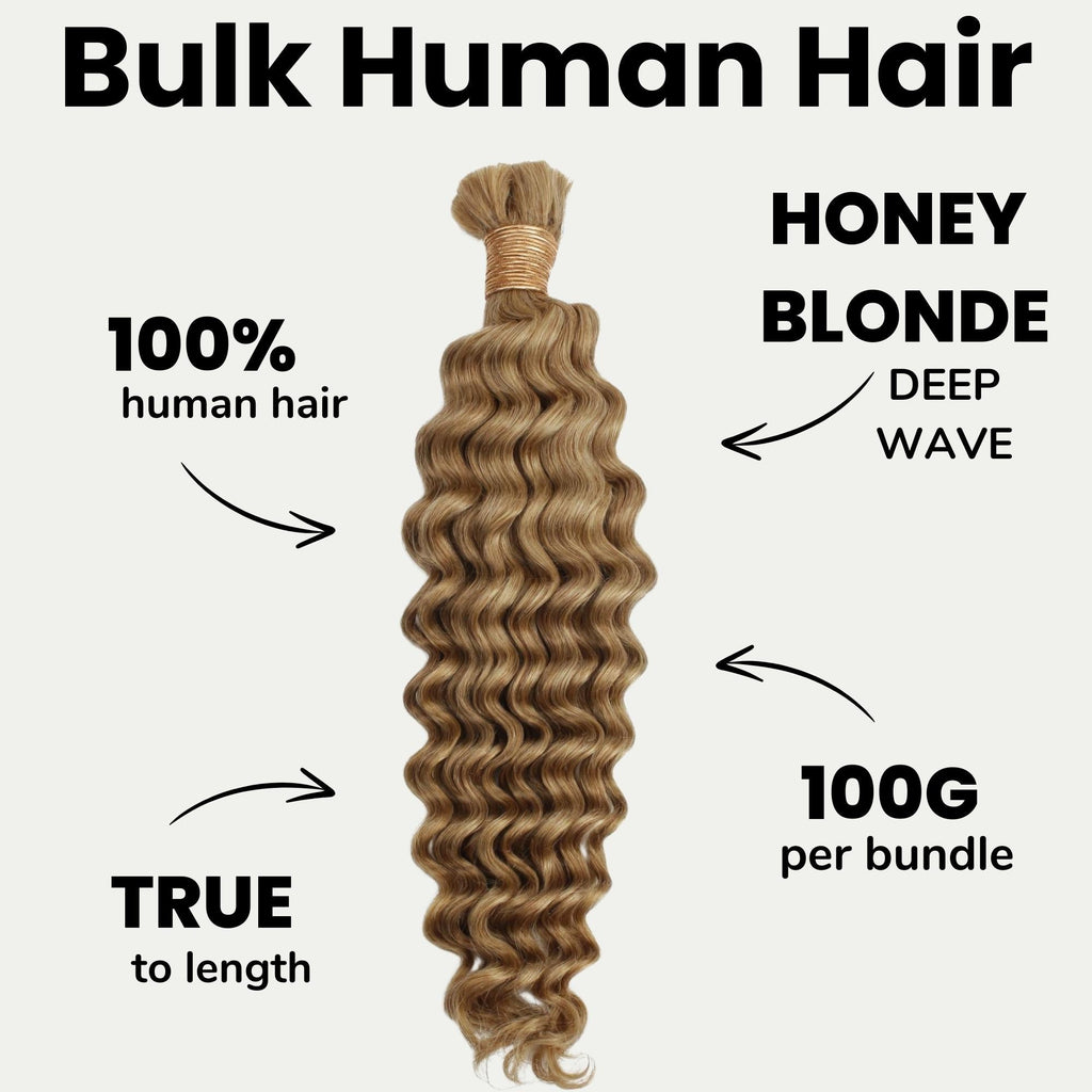 Honey Blonde Deep Wave 27 Bulk 100% Human Braiding Hair by Private Label