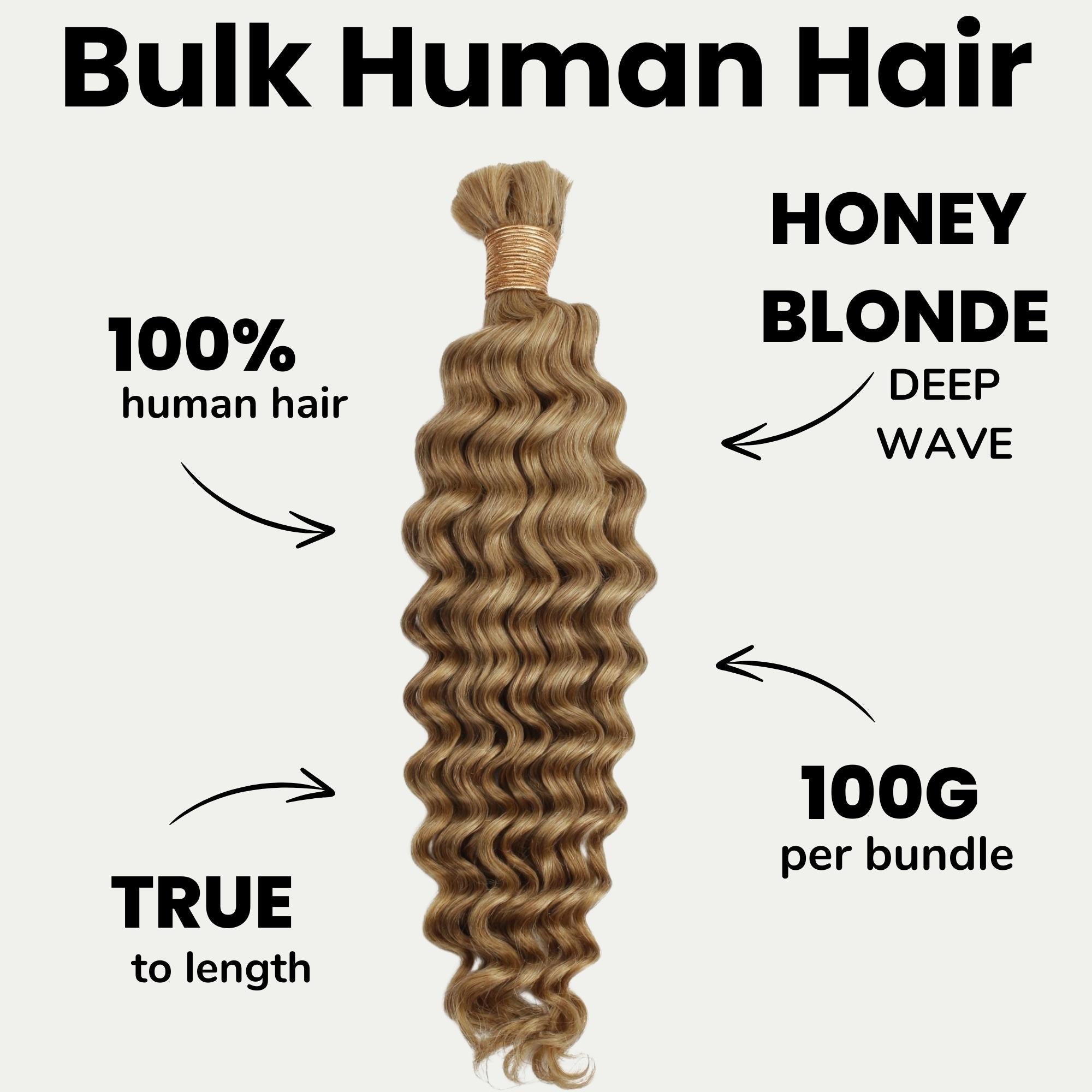 Honey Blonde Deep Wave 27 Bulk 100% Human Braiding Hair by Private Label